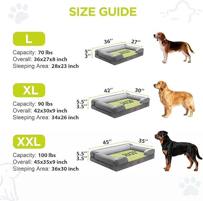 Orthopedic Dog Beds for Large Medium Dogs, Big Waterproof Memory Foam Pet Couch Bolster Bed with Removable Washable Cover, 36x27 Inch