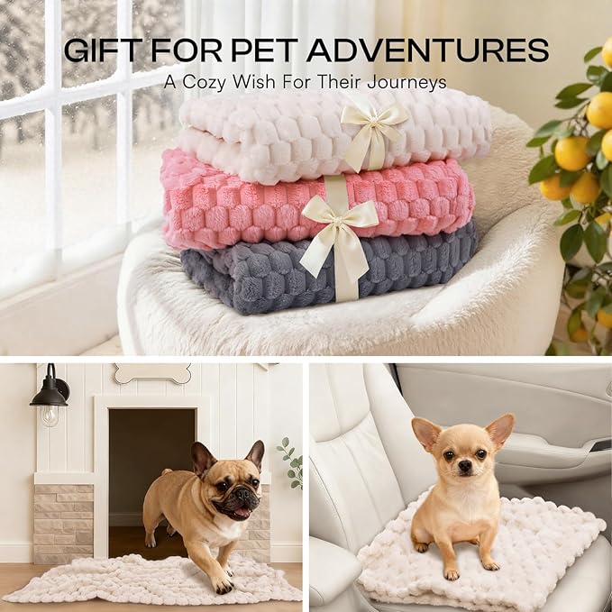 Luciphia Soft 300GSM Fleece Pet Blanket for Small Medium Large Dogs Washable 3D Textured Flannel Cat Puppy Decorative Furniture Protector Throw Durable White, M(30''x20'')