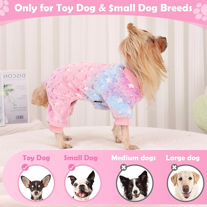 Dog Sweaters Small Girl Warm Fleece Pajamas, Cute Extra Small Dog Clothes, 4 Legs Puppy Jumpsuit Pjs Soft Stretchy Doggie Onesies Pet Outfit Apparel for Chihuahua Yorkie