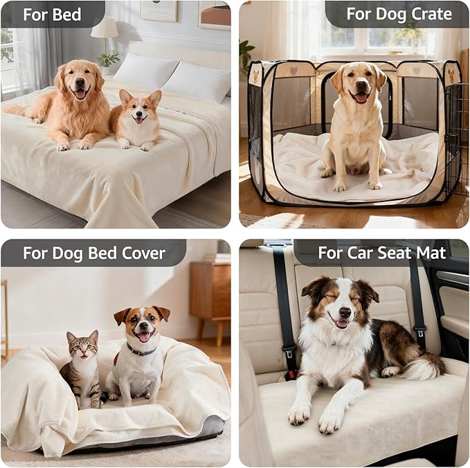 LOOBANI Waterproof Dog Blanket for Couch: Spill-Proof Puppy Blankets for Small Medium Dogs Washable, Reversible Soft Flannel Pet Throw for Dog Bed, Crate, Couch Sofa Cover, Travel, 30" x 40", Beige