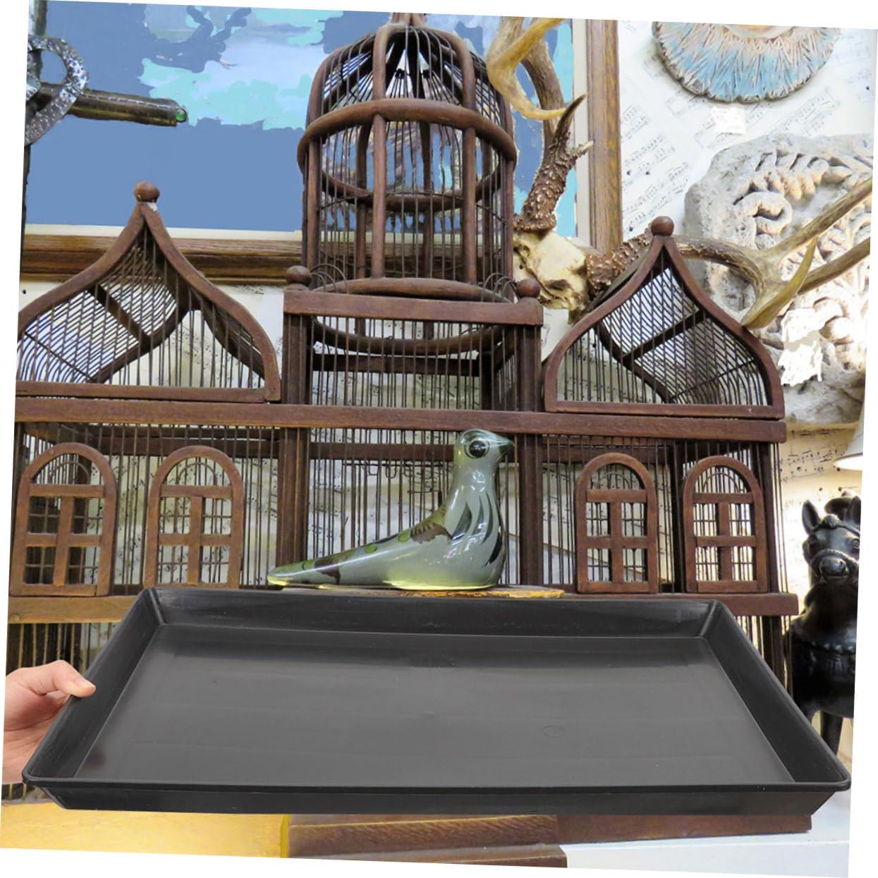 Dog Crate Tray Leakproof Plastic Replacement for Bird Cages and Small Pet Crates Versatile Multi-Purpose Tray for Black