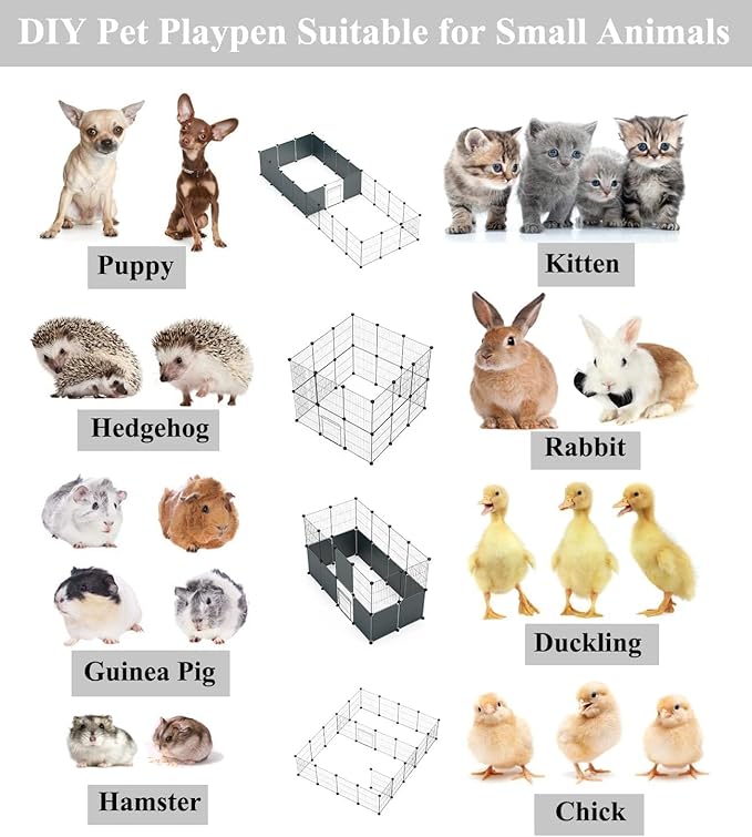 LANGXUN 12pcs DIY Small Animal Pet Playpen with Waterproof Mat, C&C Cage for Puppy Kitten, Rabbit Cage,Guinea PigsGuinea Pig Cages | Indoor & Outdoor Portable Metal Wire Yard Fence, Metal Pet Panels