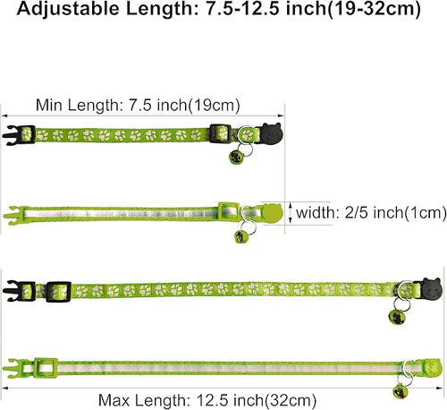 2 Pack Cat Collars - Reflective, Breakaway Design with Bells, Adjustable from 7.5 to 12.5 Inches, Ideal Kitten Collar for Both Girls & Boys (Fluorescent Green)