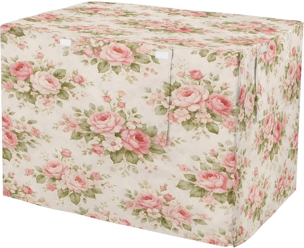 Shabby Chic Flowers Dog Crate Cover 600D Oxford Heavy Duty Kennel Cover Mesh Window Soundproof Waterproof Sunshade Universal Fit for 48 inches Wire Cage
