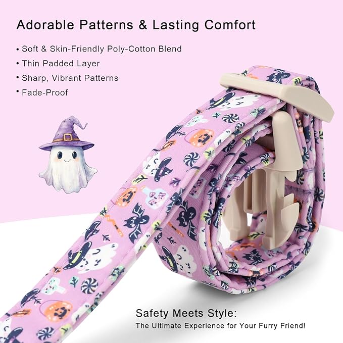 Halloween Dog Collar Cute Wizard Ghost Puppy Collar - Light Comfortable Adjustable Pet Collars for Small Medium Large Girl Boy Dogs M