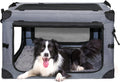 NEZUC Collapsible Dog Crates for Large Dogs Portable Soft Sided Travel Dog Carrier for Indoor & Outdoor, 4-Door Foldable Pet Kennel with Durable Mesh Windows (Gray, 24.0" L x 17.0" W x 17.0")