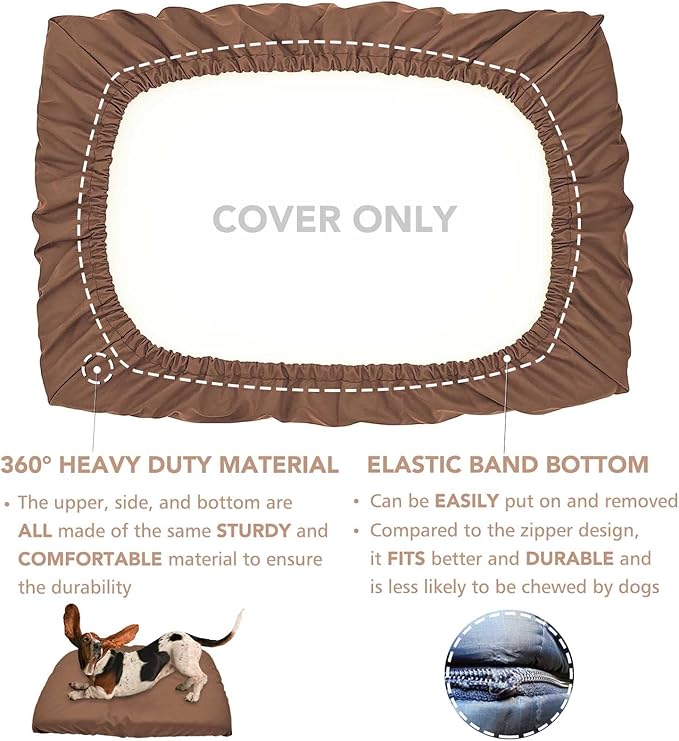 Dog Bed Cover Waterproof Replacement Machine Washable Covers for Dog Bed Heavy Duty Scratch Resistant Mattress Protector Pet Bed 36x27 Inch Brown Cover Only