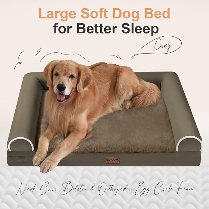 Large Dog Bed Orthopedic Washable: Beds Bolster XL Bed Large Big Dogs Memory Foam Couch Sofa Waterproof with Removable Cover - Brown