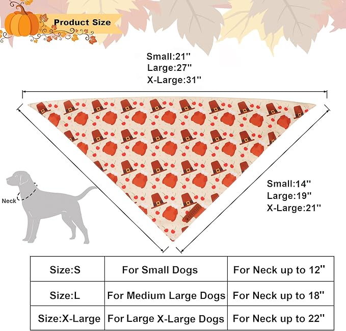 ADOGGYGO Thanksgiving Dog Bandanas 2 Pack, Reversible Turkey Pumpkin Pet Scarf Bib, Adjustable Fit Orange Thanksgiving Bandana for Small Dogs (Small)