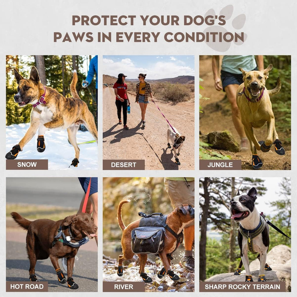 Dog Shoes for Large Dogs,Waterproof Dog Booties for Hot Pavement Winter Snow,Anti-Slip Dog Boots Paw Protector with Reflective Strips for Outdoor Walking Hiking (Black,2.55")