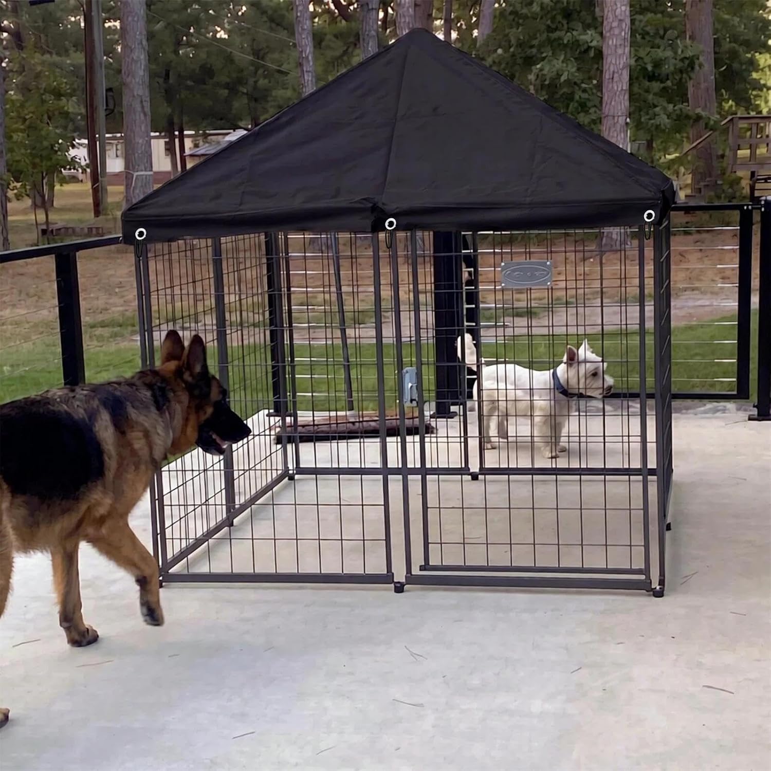 Outdoor Dog Kennel Cover 4.6'W x 4.6'L Replacement Covers | Waterproof, Dustproof, and UV-Resistant 600D Oxford Fabric with Spherical Elastic Cord and Storage Pouch(Covers Only) - Black
