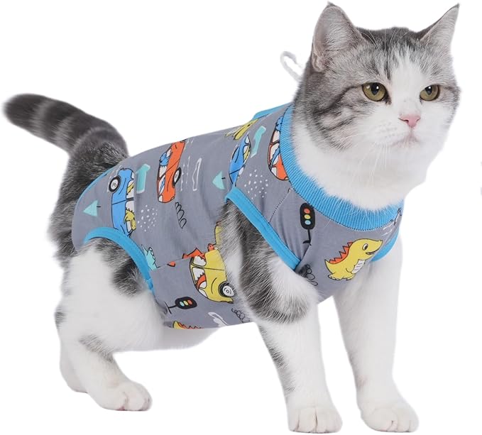 Cat Recovery Suit Cat Onesie for Cats After Surgery Female Male Spay Kitten Neuter Surgical Bodysuit Post Surgery Cone of Shame Alternative Anti Licking (Gray, Medium)
