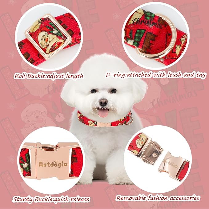 Christmas Dog Collar，Soft Cotton Dog Collars for Small Dogs, Dog Christmas Collar with Santa for Small Medium Large Dogs, Adjustable Red Collars Perfect for Girl or Boy Dog Collars-S