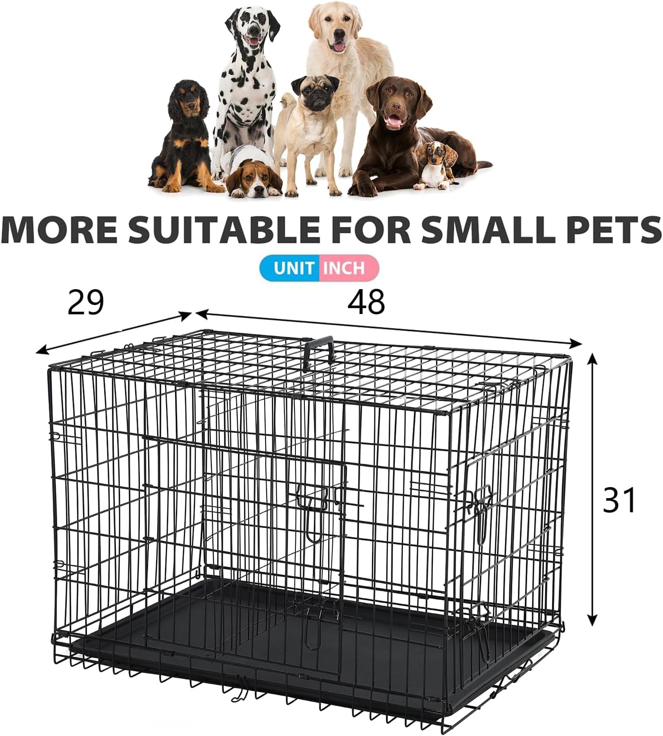 BestPet | Dog Crate | 48" | Black | Foldable Metal Kennel with Double Doors | Secure Slide-Bolt Latches, Leakproof Tray | Portable Dog Cage for Large Breeds | for Travel, Indoor & Outdoor Use
