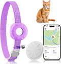 Cat Tracker, GPS Tracker Collar with Safety Elastic Buckle, Tractive GPS Cat Tracker Compatible with Apple Find My App (Only iOS), No Monthly Fee, Purple