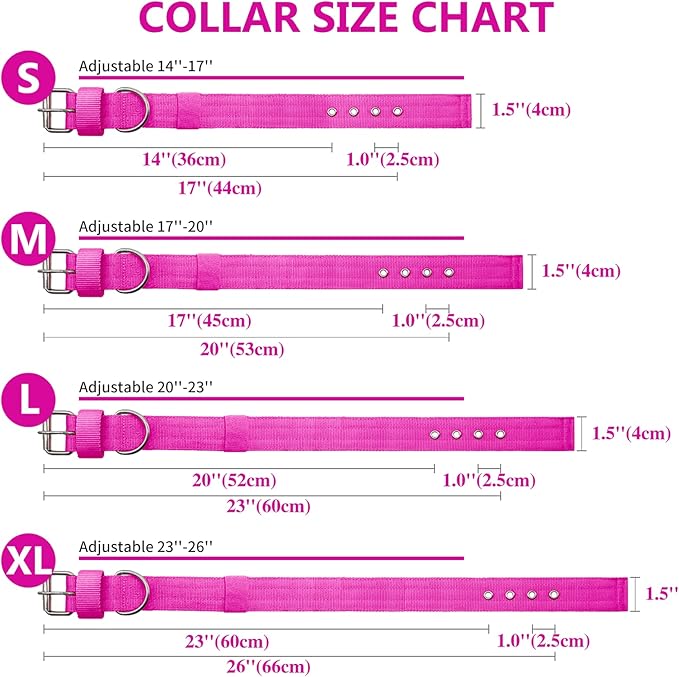 Heavy Duty Tactical Dog Collar - 1.5" Width Military Durable Thick Nylon with Adjustable Metal D Ring & Buckle Working Training K9 Collar for Medium Large Dogs (XL(23"-26"), Hot Pink)