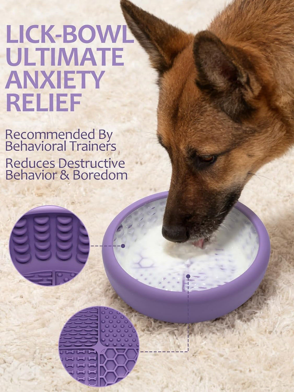 Dog Lick Bowl with Brush and Scraper, Anxiety Relief Lick Mat for Dogs, Non-Slip Freeze Licking Bowl Enrichment Puzzle Feeder for Distraction, BPA Free Silicone, Dishwasher Safe