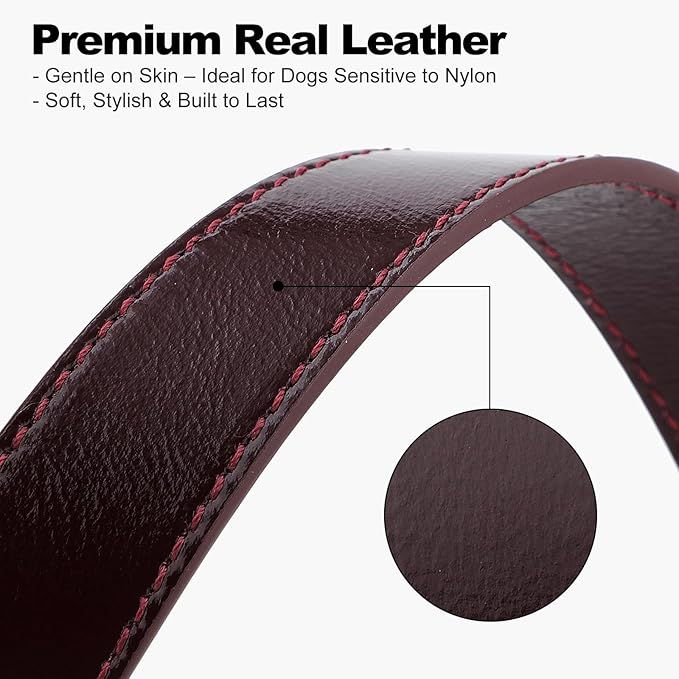 Plutus Pet Genuine Leather Dog Collar – Adjustable Pet Collar with Quick Release Metal Buckle, Soft Real Leather for Small Medium Large Dogs, Heavy Duty & Skin-Friendly (Copper Brown, S)