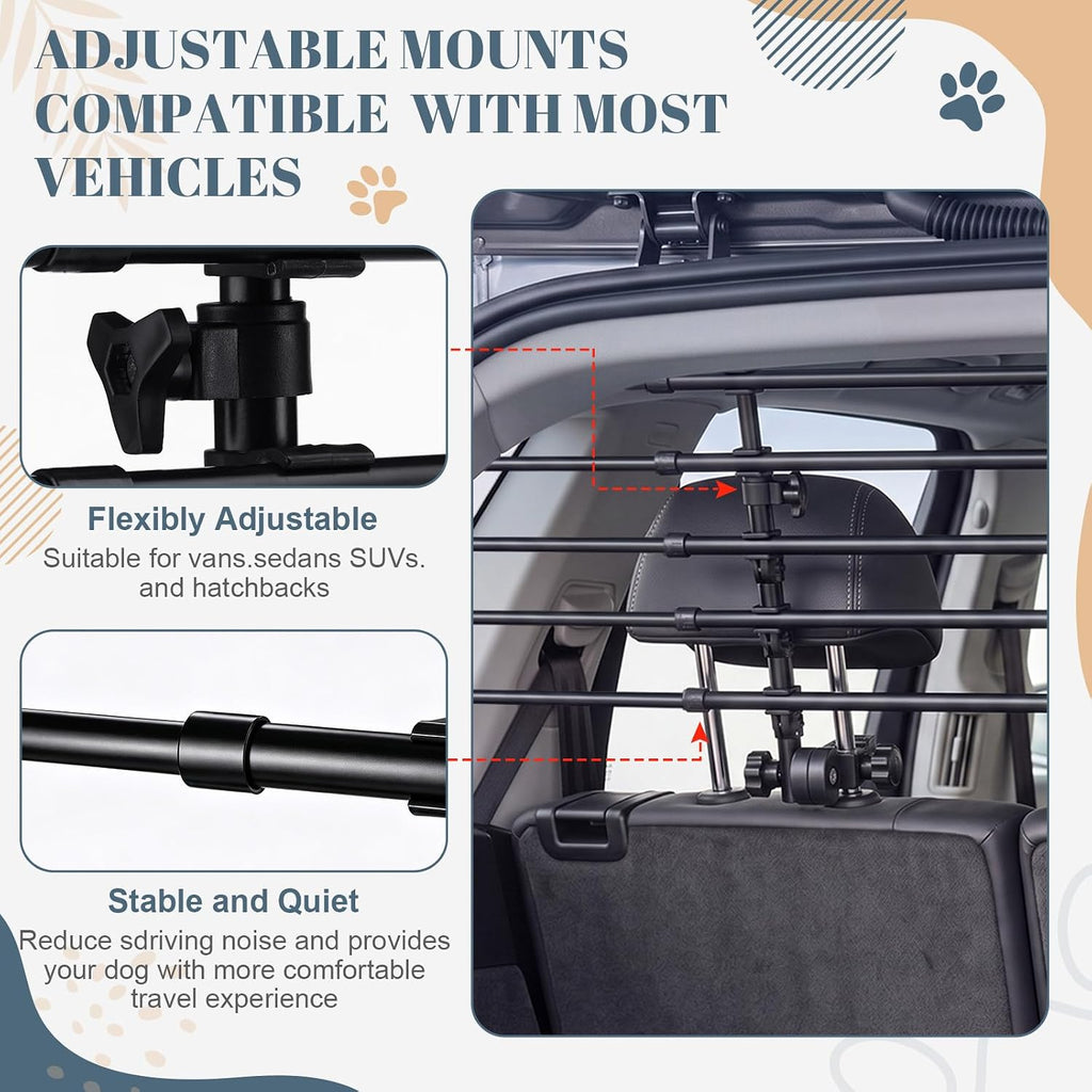 Eccliy Adjustable Dog Car Barrier for SUV, Vehicle, Trucks, Universal-fit Guard Gate Travel Barrier Large Size Dogs, Heavy Duty Carbon Steel Pet Divider for Cargo Area 32" to 55" Width