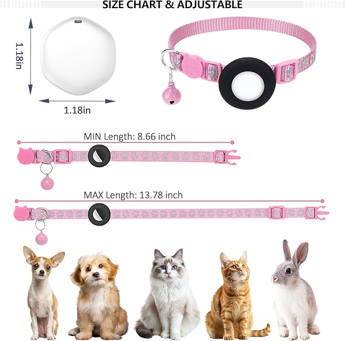 GPS Tracker for Cats, Mini GPS Pet Tracker with Collar, IPX8 Waterproof Cat Trackers Collar,No Monthly Fee,Work with Apple Find My(iOS Only),Smart Trackers for Pets-Pink-5