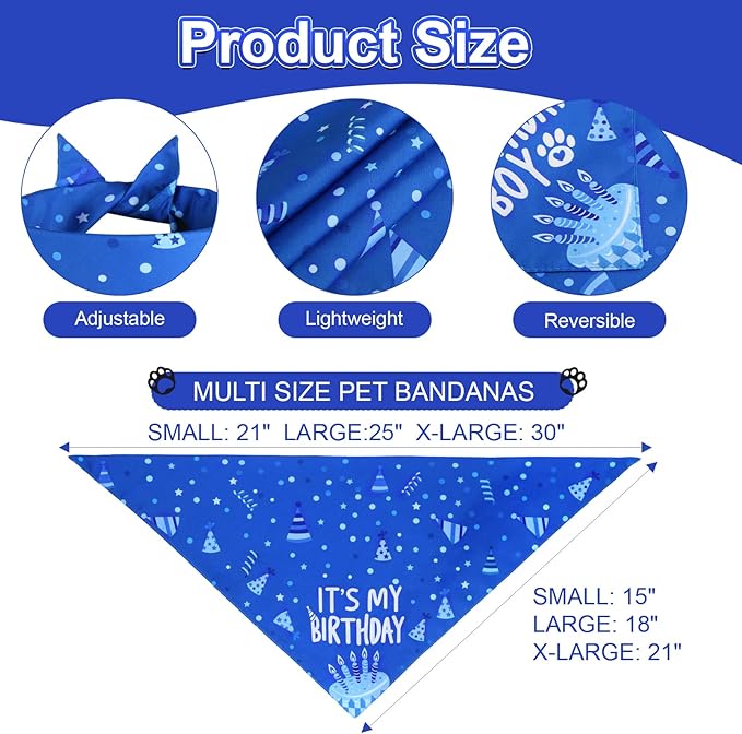 Dog Birthday Party Supplies, Blue Dog Birthday Set with Hat Bandana Numbers for Large Medium Boy Pets Puppy