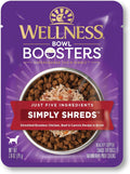 Wellness Bowl Boosters Simply Shreds Wet Dog Food Topper for Small, Medium, and Large Breeds, Grain Free, Natural, Beef and Carrots Recipe, 2.8 oz, Pack of 12 Pouches