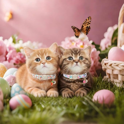 2 Pack Cute Cat Collars - Playful Carrot & Floral Printe Soft Breakaway Cat Collar with Bell & Matching Pendant, Adjustable Spring Summer Kitten Collars for Boy Girl Cats