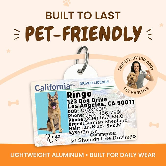 PawFurEver Personalized Dog Driver License ID Tag for Dogs & Cats - Custom Pet License Dog ID Tags Personalized Heavy Duty with Name, Photo & Phone Number, 50 States + DC (Alabama, Tag)
