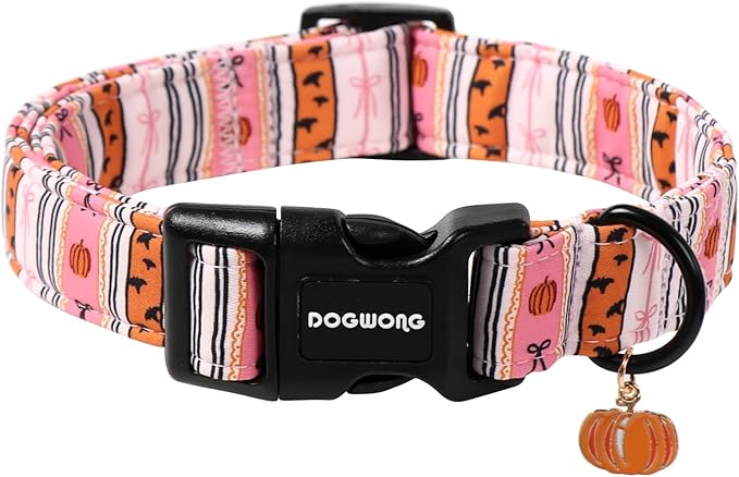 DOGWONG Fall Dog Collar- Pink Halloween Dog Collars Adjustable Classic Halloween Dog Collar for Small Medium Large Dogs XL