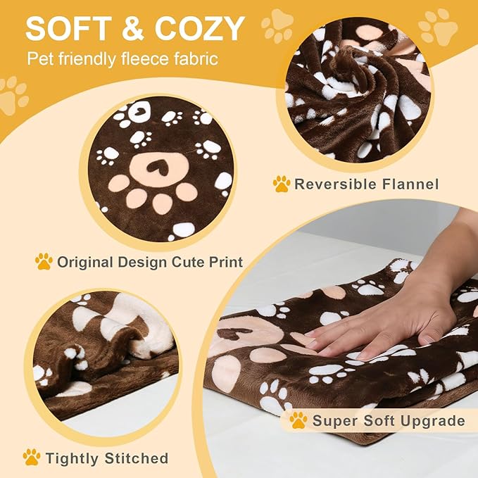 Dog Blanket, Soft Fleece Dog Blankets for Medium Large Dogs, Fluffy Flannel Pet Cat Puppy Blanket Cover for Bed Couch, Cute Paw Print Throw Blanket for Dogs,Brown, 50"X40"