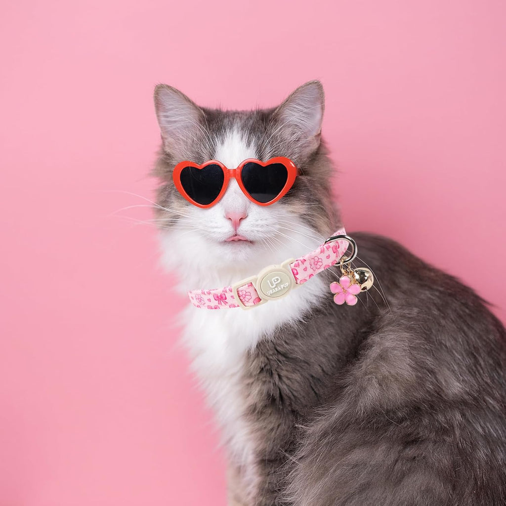 Cat Collar, 2Pack Pink Floral and Purple Plaid Pattern Cats Collars-Cute Summer Breakaway Cat Collar with Bell & Pendant, Pretty Plaid Kitten Collars for Girl & Boy Cats, 7-12Inch