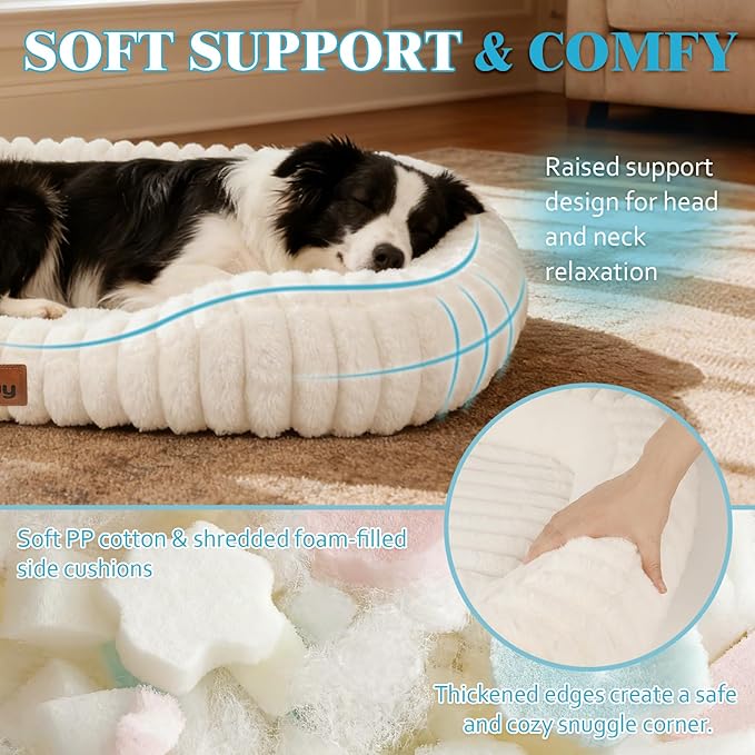 Dog Bed for Large Dogs – Comfort-Sided Calming Pet Bed with Breathable Memory Foam, Washable Removable Cover, Non-Slip Bottom & Carry Handle, Rectangle Pet Cuddler, 35"x27"x5.5", Grey
