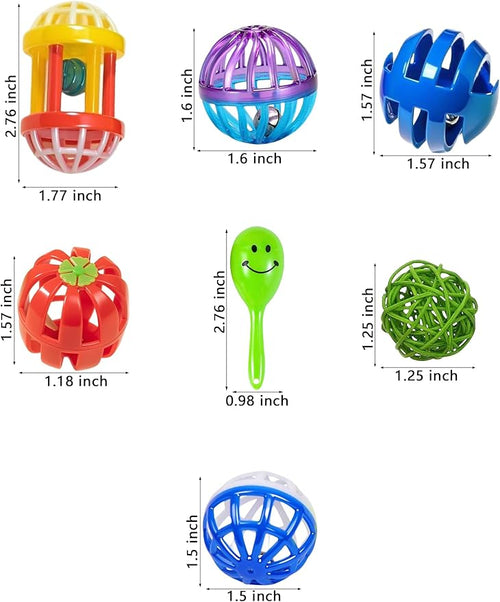 23-Pack Bird Toys for Parrots – Natural Rattan & Plastic Bell Balls – Safe, Fun Cage Decor & Foot Exercise (1.6'' - 2.8'')