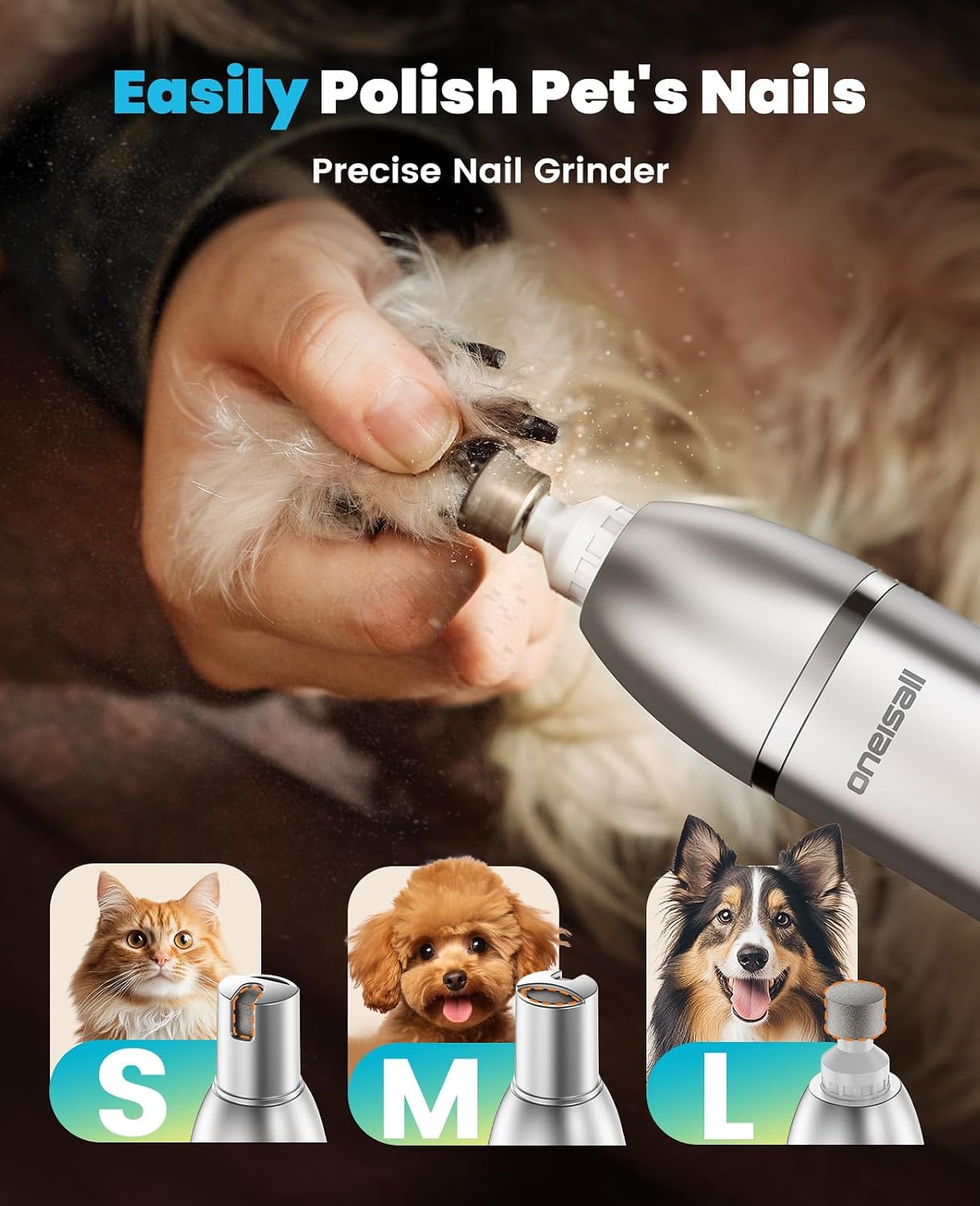 oneisall 4 in 1 Dog Grooming Kit with LCD Display | Paw Hair Trimmer & Nail Grinder, Rechargeable, Cordless, Low Noise, IPX7 Waterproof, 3 Speeds Pet Grooming Clippers