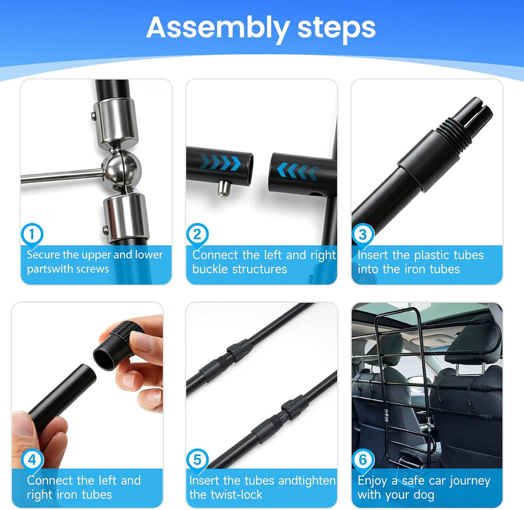 Dog Car Barrier,45"–63" Width Adjustable with 5 Hooks | Easy to Assemble and Install Dog Car Barriers Fits Well in Various Vehicles Adjustable with Seat Movements Recycled Materials