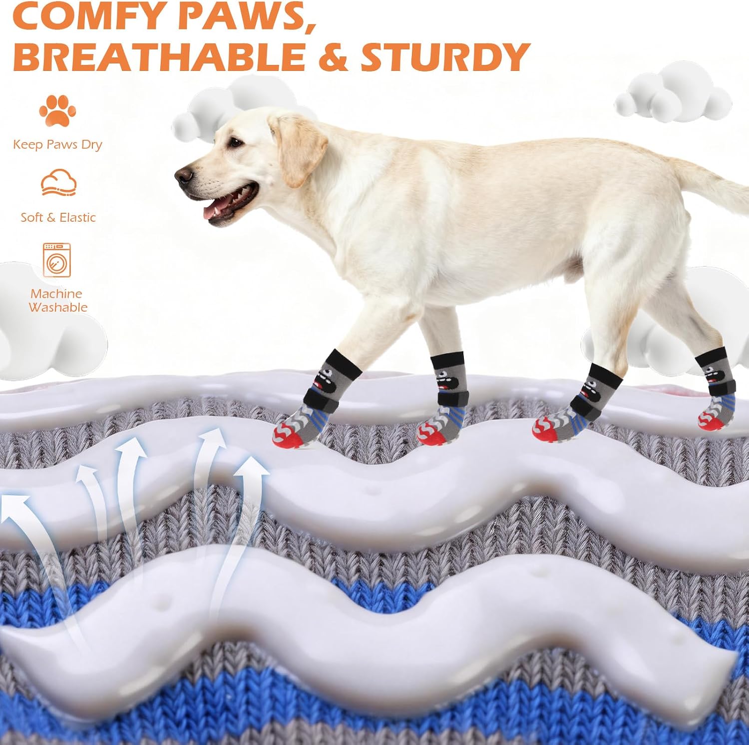 Dog Socks to Prevent Licking Paws with Grippers for Hardwood Floors Anti Slip, Cute Double Sides Dog Winter Shoes Booties Boots & Paw Protectors with for Small Medium Large Senior Dogs M