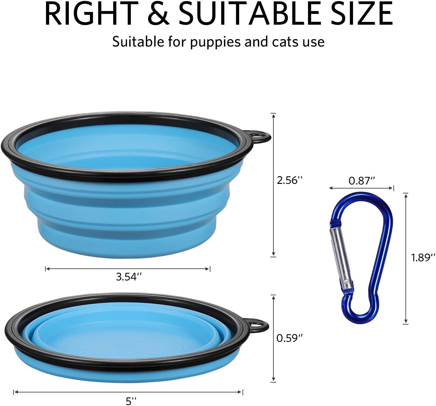 ME.FAN Collapsible Dog Bowl for Travel (12oz), 6 Pack Portable Pet Bowl with Carabiners, Foldable, Expandable