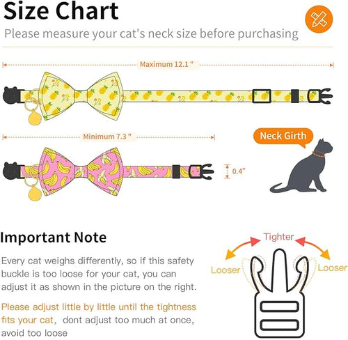 2 Pack Cotton Cat Collar with Bow Tie and Bell for Male Female Cats,Soft Fancy Breakaway Kitty Kitten Collar with Ghost& Pumpkin Patterned Design for Boy Girl Cats. (Peach&Lemon)