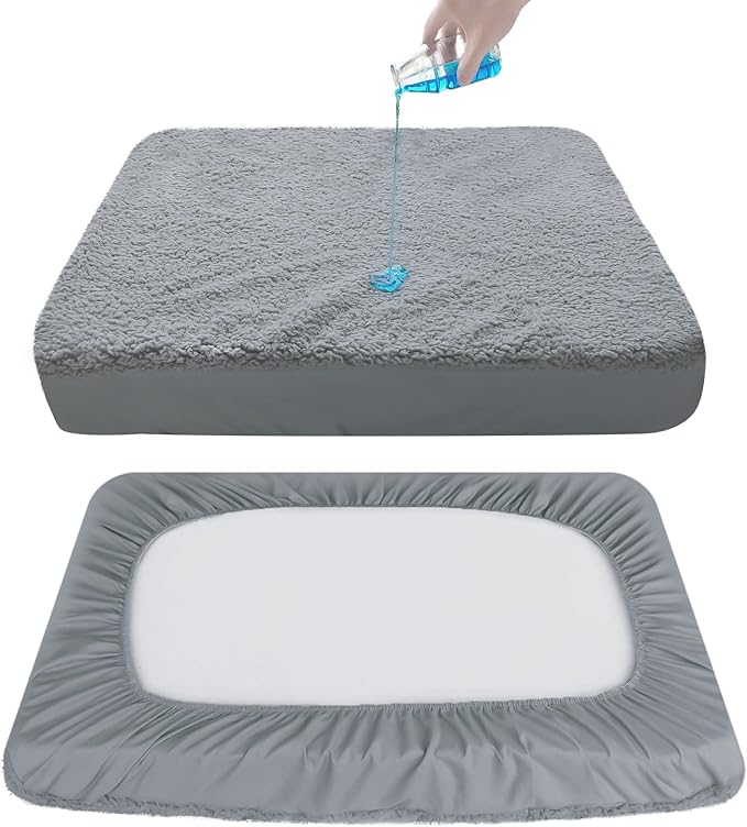Dog Bed Covers 2 Pack Soft Plush Replacement Washable, Waterproof Pet Mattress Bed Liner Grey 30x20 Inches, for Dog/Cat, Cover Only