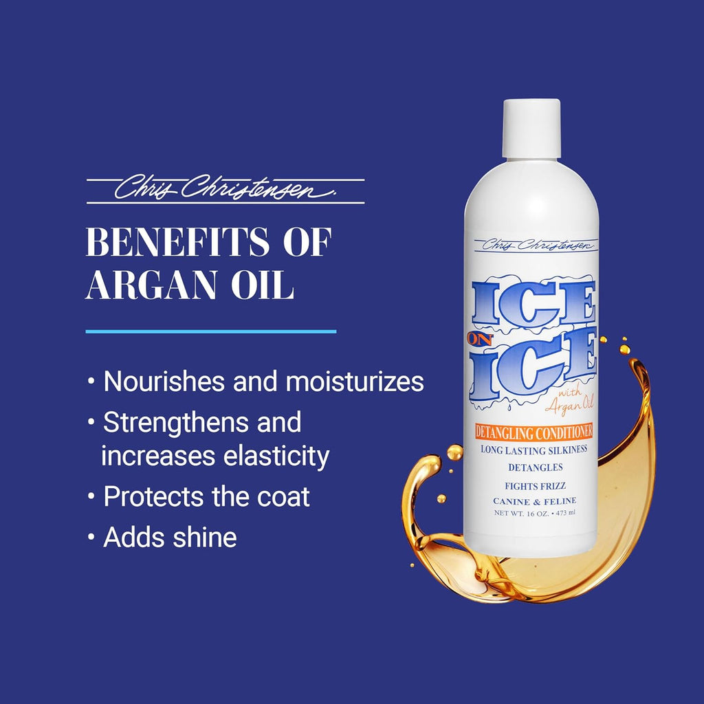 Chris Christensen Ice on Ice Detangling Dog Conditioner, Groom Like a Professional, Dematts, Moisturizes, Creates Long Lasting Silkiness, All Coat Types, Made in USA, 16oz