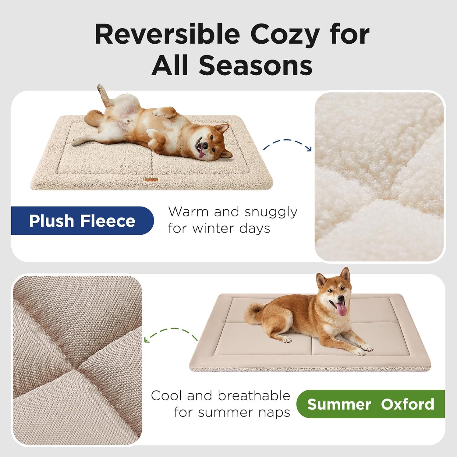 Reversible Dog Crate Pad Bed for Medium Small Dogs,Washable & Non-Slip Kennel Pet Mat, High Density Foam and Soft Fleece Cat Bed for Indoor & Outdoor Use, 29" x 21", Cream White