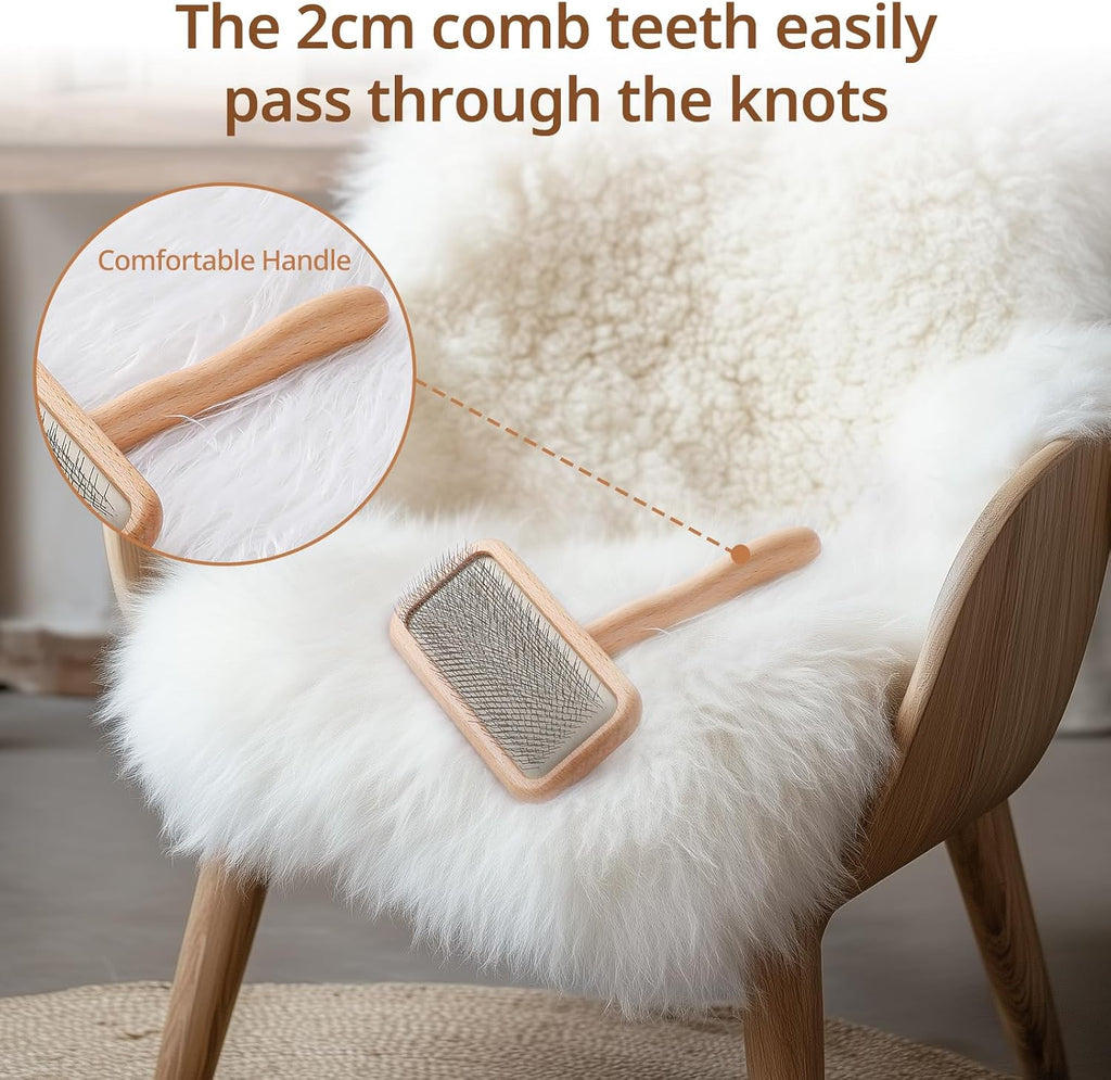 Sheepskin Wool Brush - Carpet Rake Tool | for Pet Hair Removal and Household Fabric Care