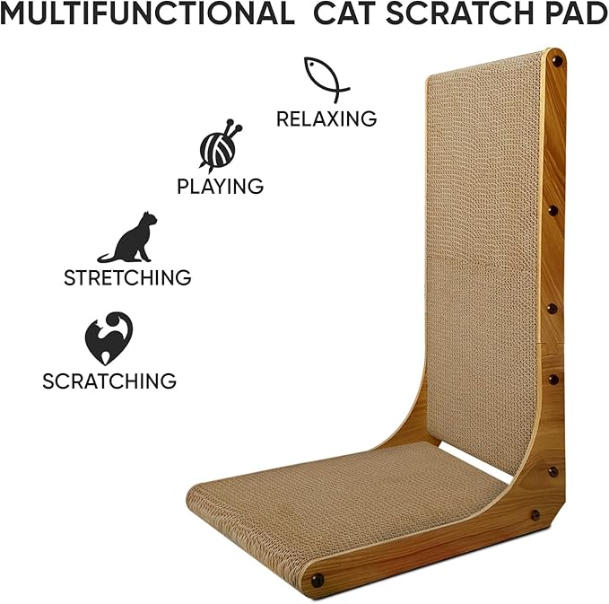 AGYM Cat Scratcher, 23 inch L Shape Cat Scratching Pad for Indoor Cats, Durable Sustainable Cardboard Scratcher, Recyclable Vertical Cat Scratch Pad to Protect Furniture, Small