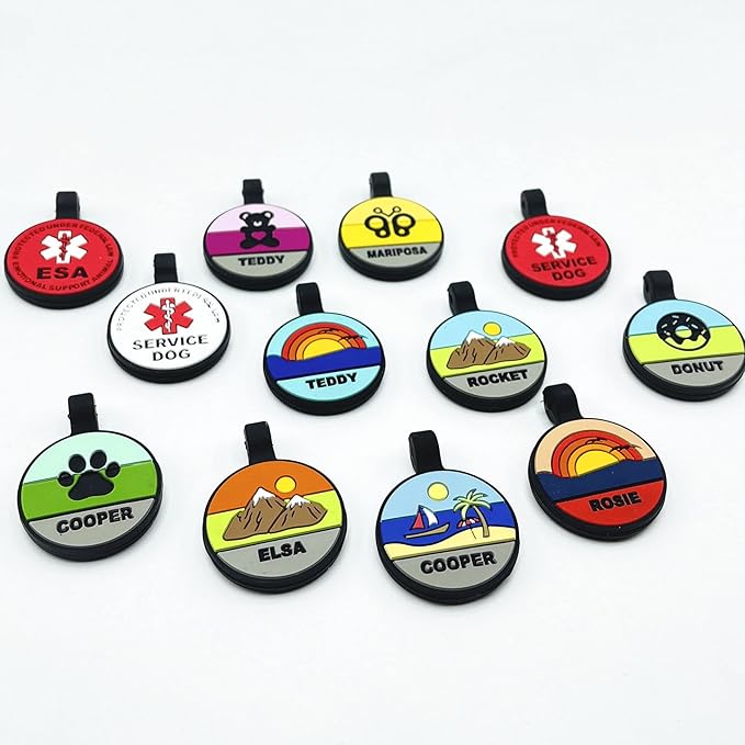 Silent Dog Tag Personalized with 5 Lines of Custom Deep Engraved Durable Soundless Silicone Pet ID Name Tag Round Beach Purple