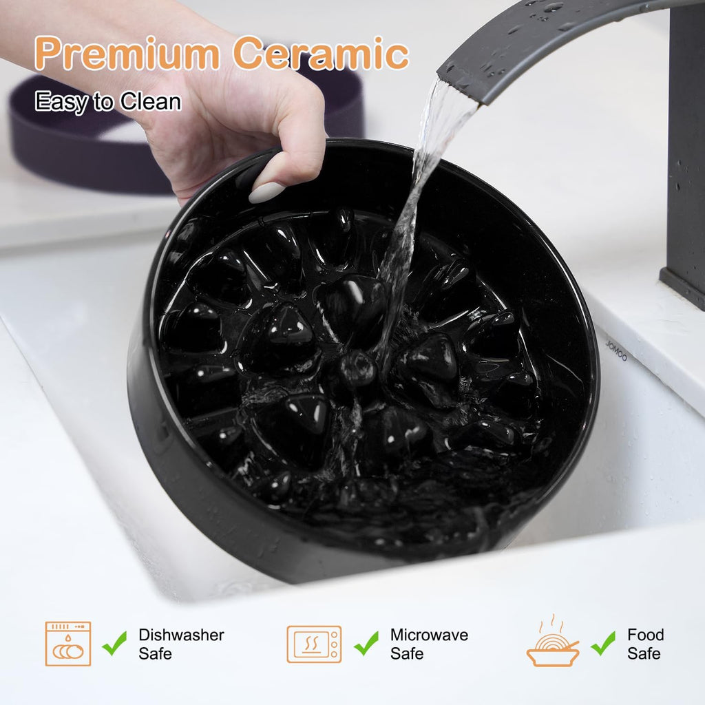 Sted Ceramic Slow Feeder Dog Bowls for Medium Large Breed | Slow Feeding Dog Bowl, Dogs Food Bowls for Fast Eaters, Puzzle Dogs Food Bowl with Silicone Base, Maze Black