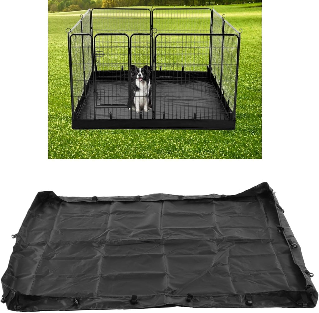 Dog Playpen Bottom Pad Cover Only, Black (4 Sided) | Water proof 600D Oxford, Replacement Floor Mat for Pet Playpen, Indoor Outdoor Use, with Hook Connect Snap