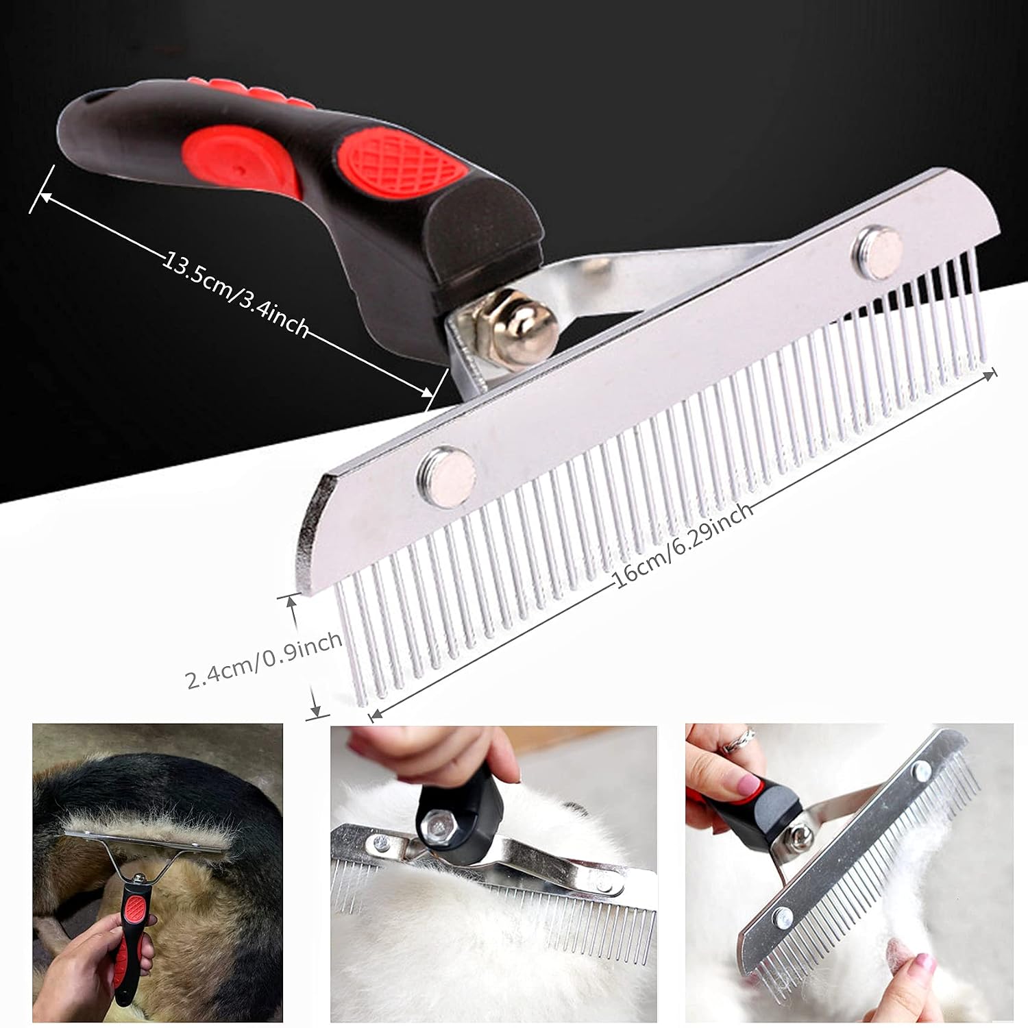 Grooming Rake Undercoat Brush Set for Long Hair Dogs | Long Tooth Undercoat Rake, Stainless Steel Dog Comb, Deshedding Tool Set, For Husky Long-haired Cats, Pet Knot-Removal Kit