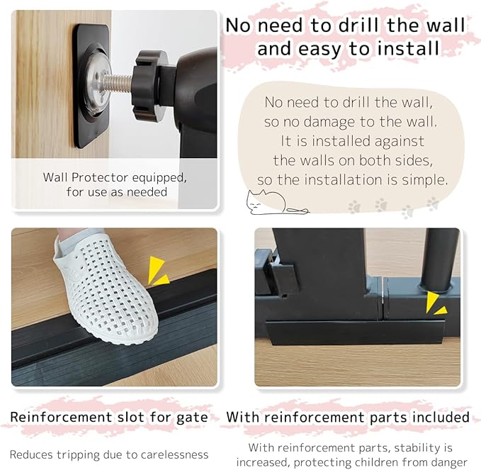Lumizone Extra Tall Cat Gate 61.02" High Pressure Mounted Extra Wide 50.79"-55.11" (17Sizes) 1.37" Gap No Drilling Auto-Close Tall Pet Gate for Dogs (Black, 50.79"-55.11" W)