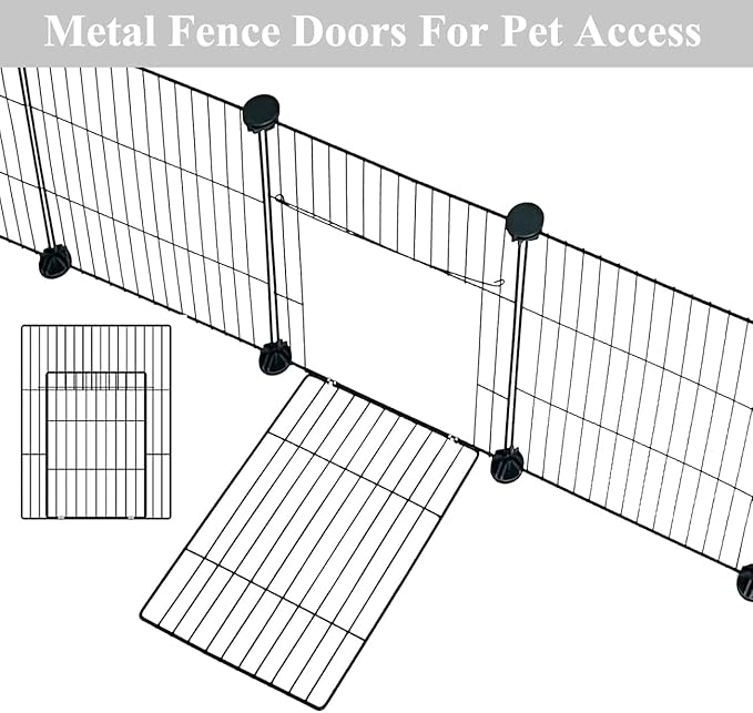 LANGXUN DIY Small Animal Playpen, Pet Playpen with Door and Waterproof Mat, Rabbit Guinea Pig Cages, Puppy Kitten Playpen | Indoor & Outdoor Portable Metal Wire Yard Fence, 12pcs Metal Pet Panels