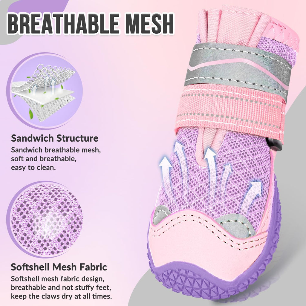 SlowTon Dog Shoes for Large Small Medium Dogs - Breathable Dog Boots | for Summer Hot Pavement, Paw Protector for Outdoor Walking Winter Snow, Anti-Slip Rubber Booties for Hardwood Floor, Pink 4